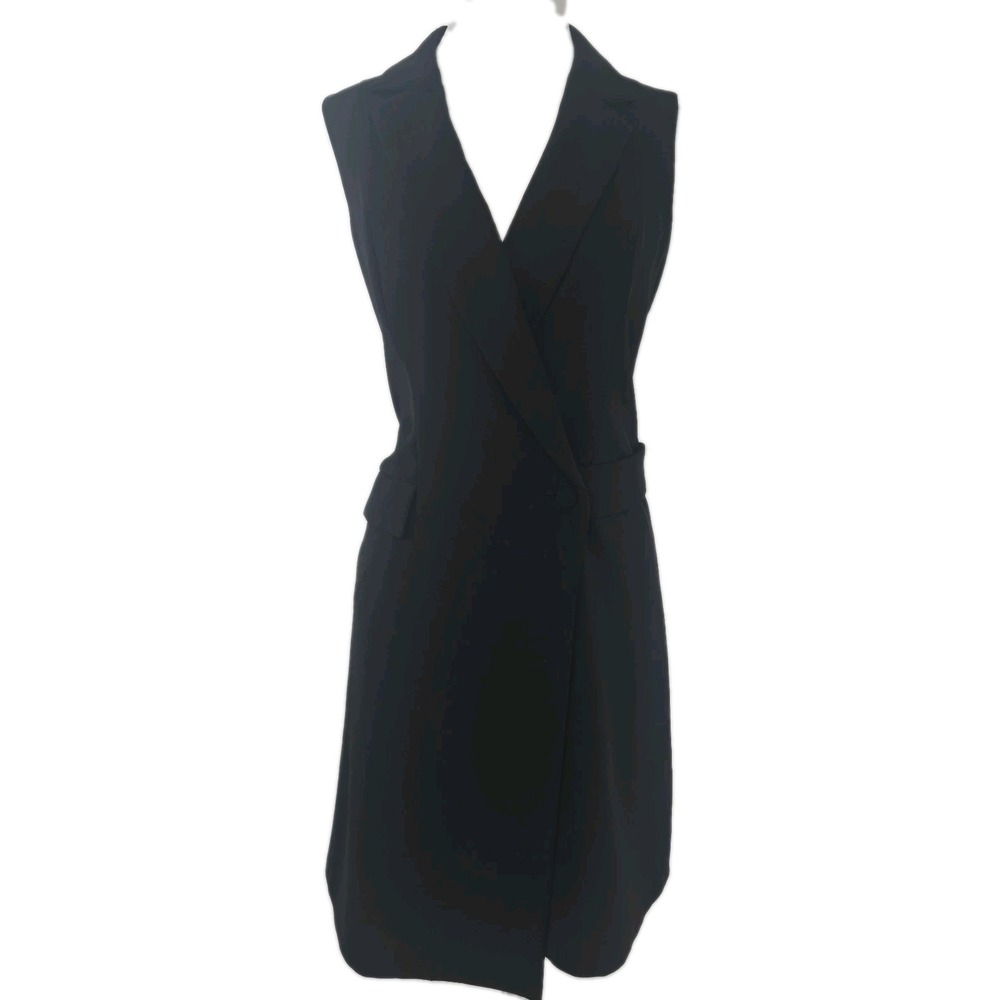 WHBM Size 8 Black Formal Tuxedo Style Full Wrap Sleeveless Dress‎ Pockets